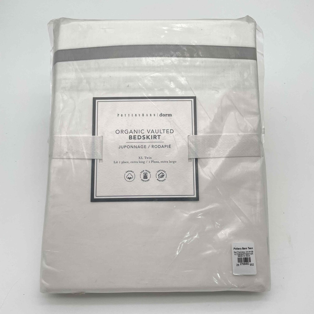 Pottery Barn Organic Vaulted Bedskirt in White with Gray Trim